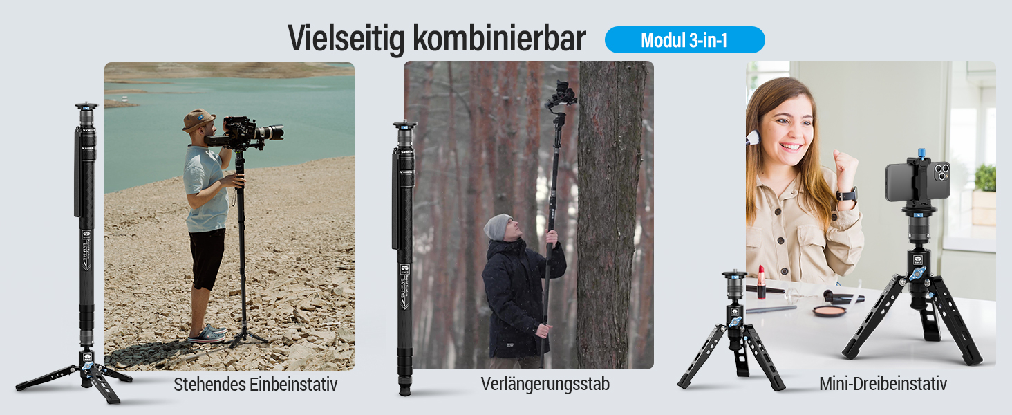 SIRUI SVM-145 монопод для камери з ніжками, 145 см, карбонове, для DSLR/Camcorder, до 10 кг