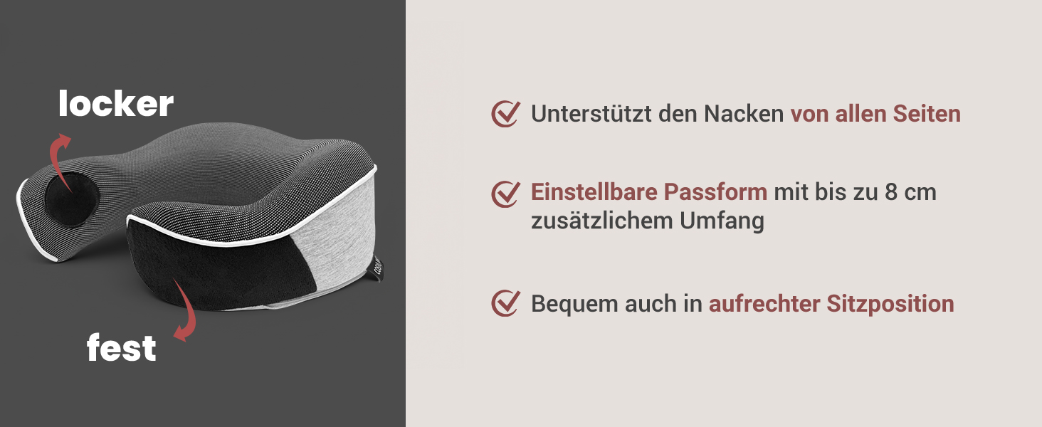 Подушка для подорожей COSYLAND з Memory Foam 360° - для літака та авто, з маскою для сну та берушами, сіра, ергономічна