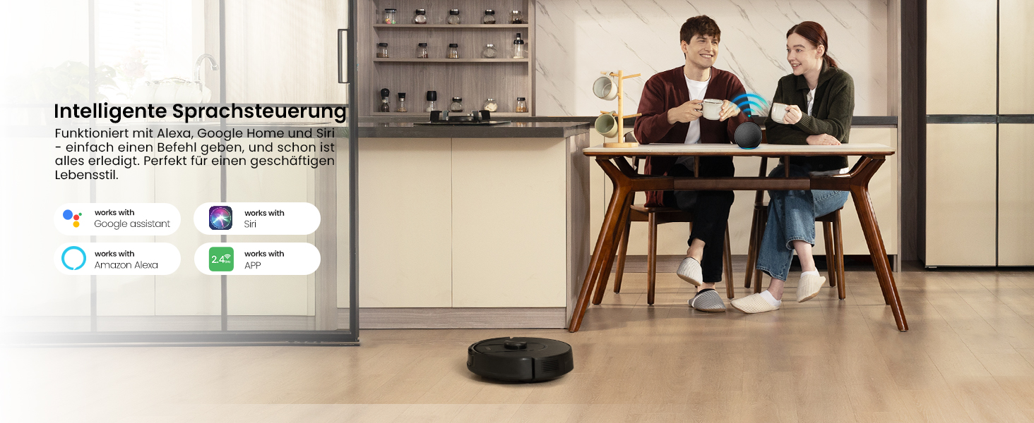 Робот-пилосос Vexilar з функцією миття підлоги, 8000Pa, LiDAR-навігація, 150 хв роботи, 15 зон заборони, керування через додаток, для тварин та килимів (W11)