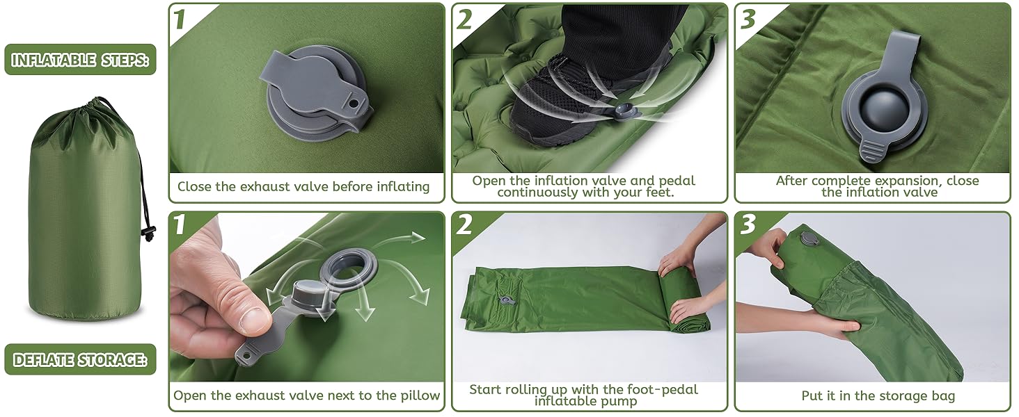 KUOGAS Self-Inflating Camping Mat - Thick & Lightweight Sleeping Pad with Air Pump - Ideal for Camping, Hiking, and Beach Trips