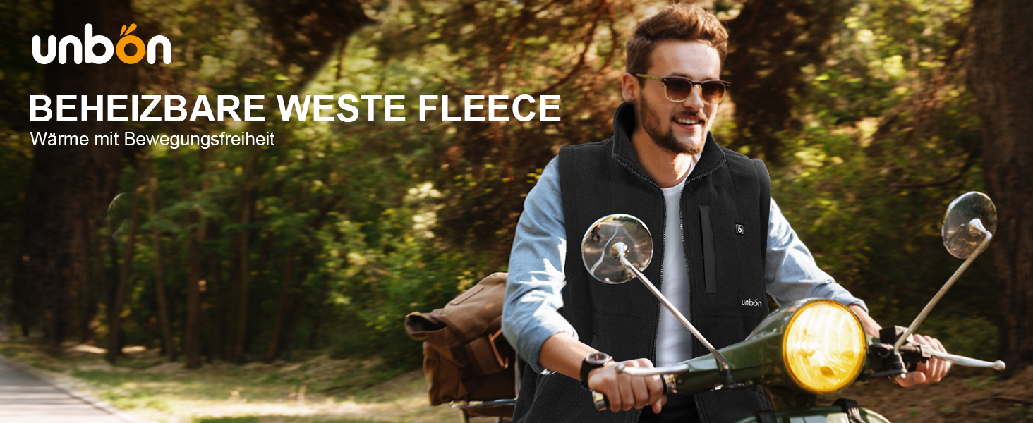 UNBON Грівальна жилетка для чоловіків, флісова жилетка з підігрівом, Powerbank 10000mAh, USB, 3 режими нагріву, 6 зон нагріву, чорний