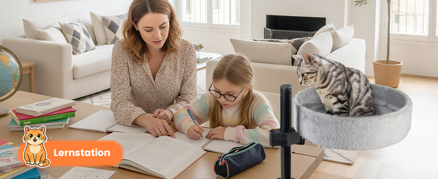 BSWAY Крісло-гніздо для кота на стіл - Покращена 360° обертання, регульована висота, без свердління. Підвищене котяче ліжко над столом. Тримає кошеня/кота близько, робочий простір вільний. Крісло-ліжко для кота на стіл (Сірий, XL)