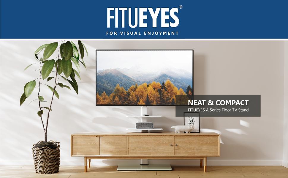 Стійка для телевізора FITUEYES з скляною полицею 32-60 дюймів, біла, до 30 кг, VESA 600x400 мм