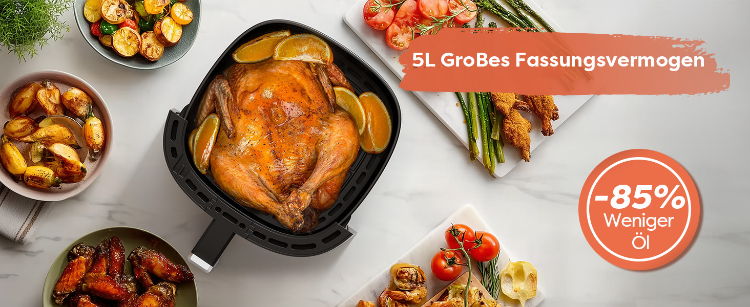 Фритюрниця повітряна CIARRA з цифровим дисплеєм, 5 л, без олії, антипригарне покриття, 8 режимів приготування