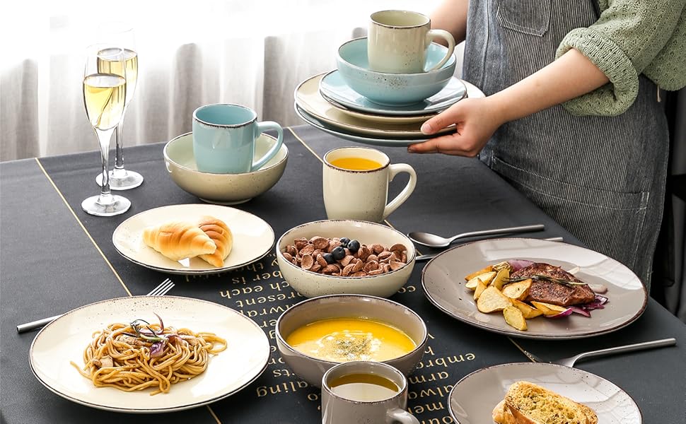 Набір керамічного посуду Vancasso NAVIA (16 предметів) для 4 осіб, набір посуду з тарілок, салатників та мисок, кераміка, природа