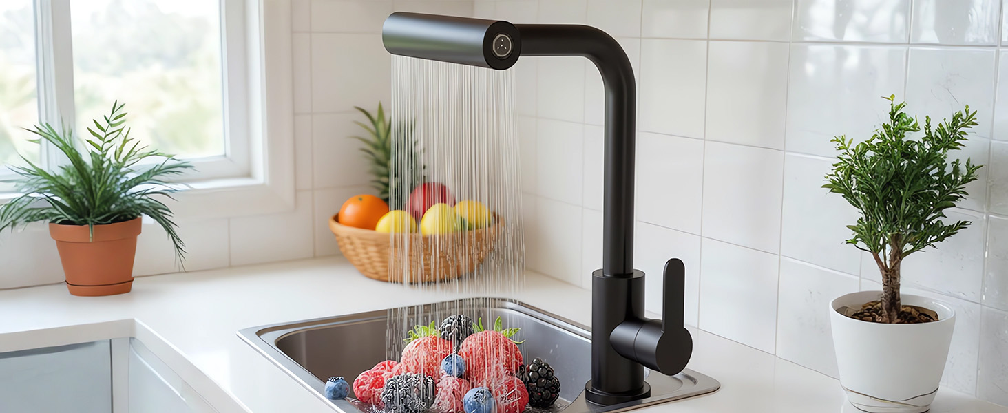 Кухонний змішувач водоспадом Ruimooto з 4 режимами, нержавіюча сталь, 360° обертання, високий тиск