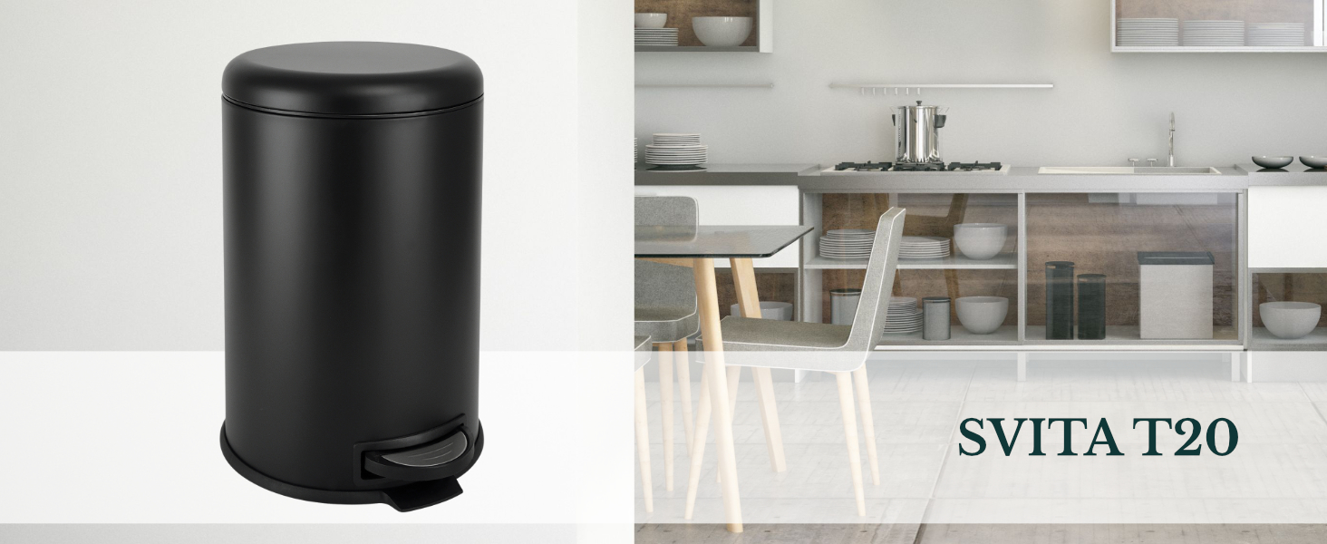 Сміттєве відро SVITA T20 з нержавіючої сталі, 20 літрів, з педаллю, для кухні (чорний)