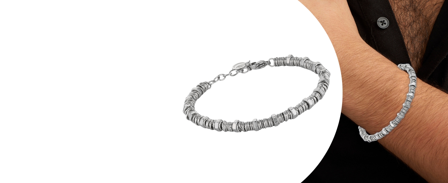 Чоловічий браслет на руці з нержавіючої сталі з шайбами та болтами, регульована довжина 18-21 см з подарунковою коробкою, блакитний