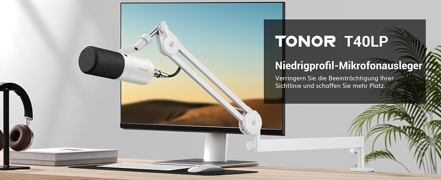 Кріплення для мікрофона TONOR T20LP: низькопрофільний кронштейн для геймінгу та подкастингу, регульований, сумісний з багатьма моделями
