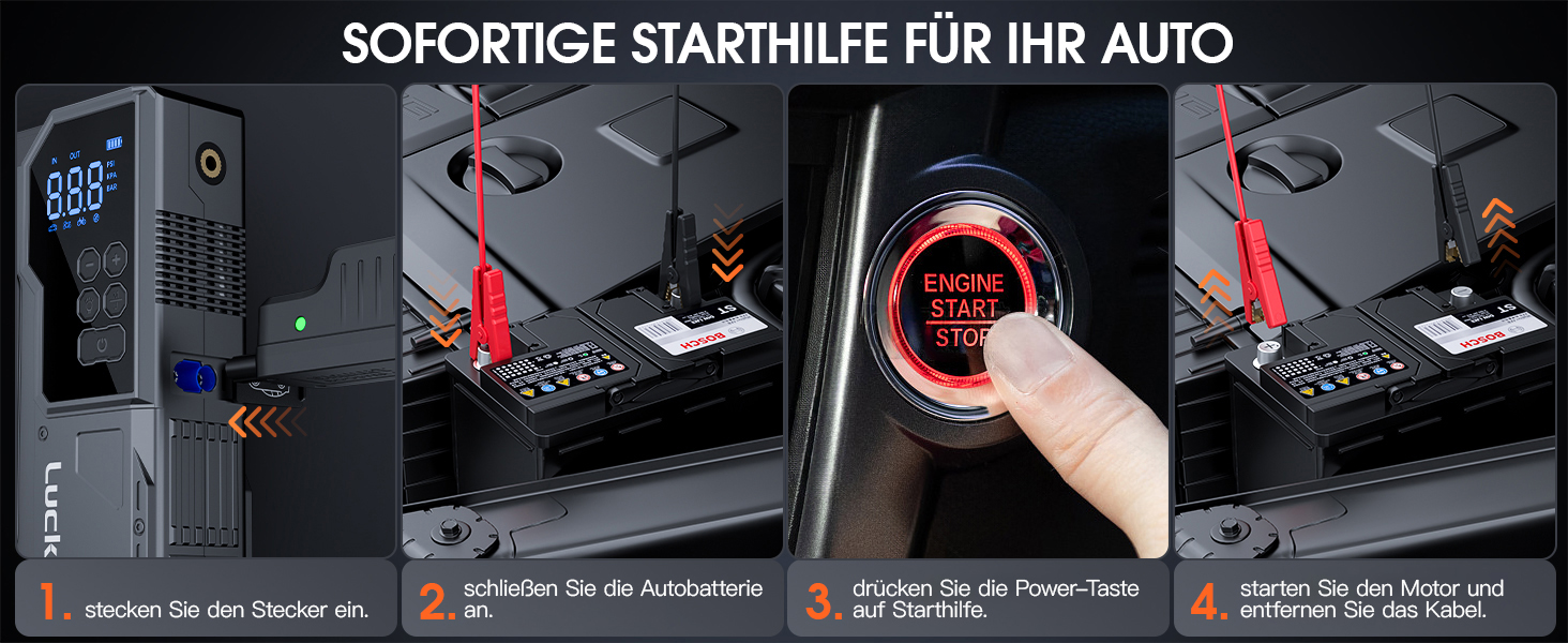 Powerbank з компресором Lucklike для авто, 4000A, LED-ліхтарик, бустер для 10.0л бензинових та 8.0л дизельних двигунів, підходить для SUV, мотоциклів та газонокосарок