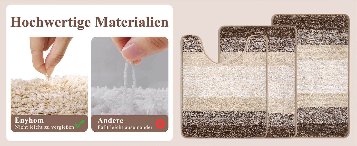 Enyhom 3-Piece Microfiber Bath Mat Set - Non-Slip Bathroom Rugs & Toilet Mat Set (Coffee, 45x65cm, 50x80cm, 50x60cm)