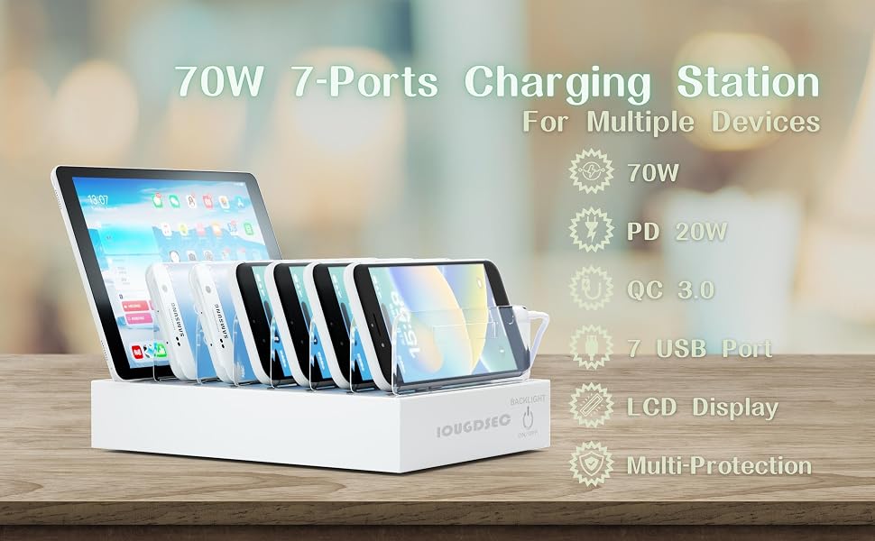 Зарядний пристрій Schnellladestation PD20W QC3.0 7-в-1 з LCD дисплеєм, USB-хаб для iPhone, iPad, Samsung, Huawei (Чорний)