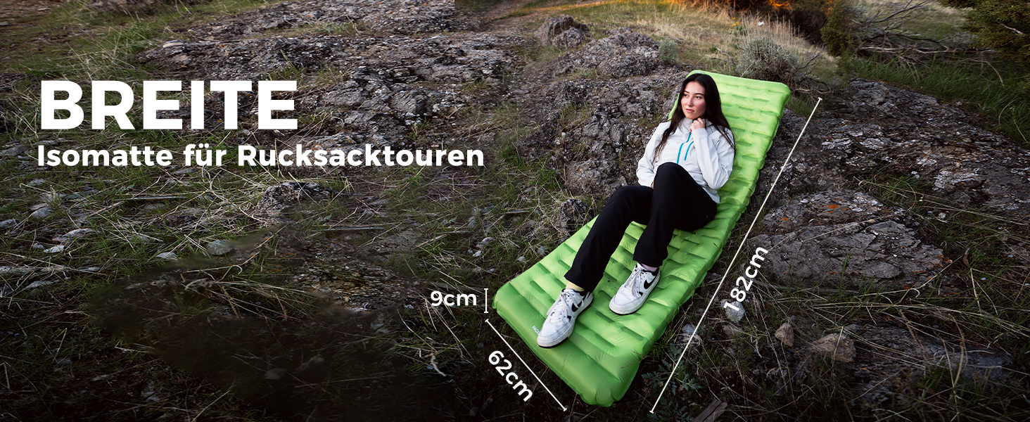 ATEPA ThermAir ізомат для кемпінгу та трекінгу, 6R, R-значення 6.6, 7 камер, компактний, з сумкою, 9см товщина, 9см зелений