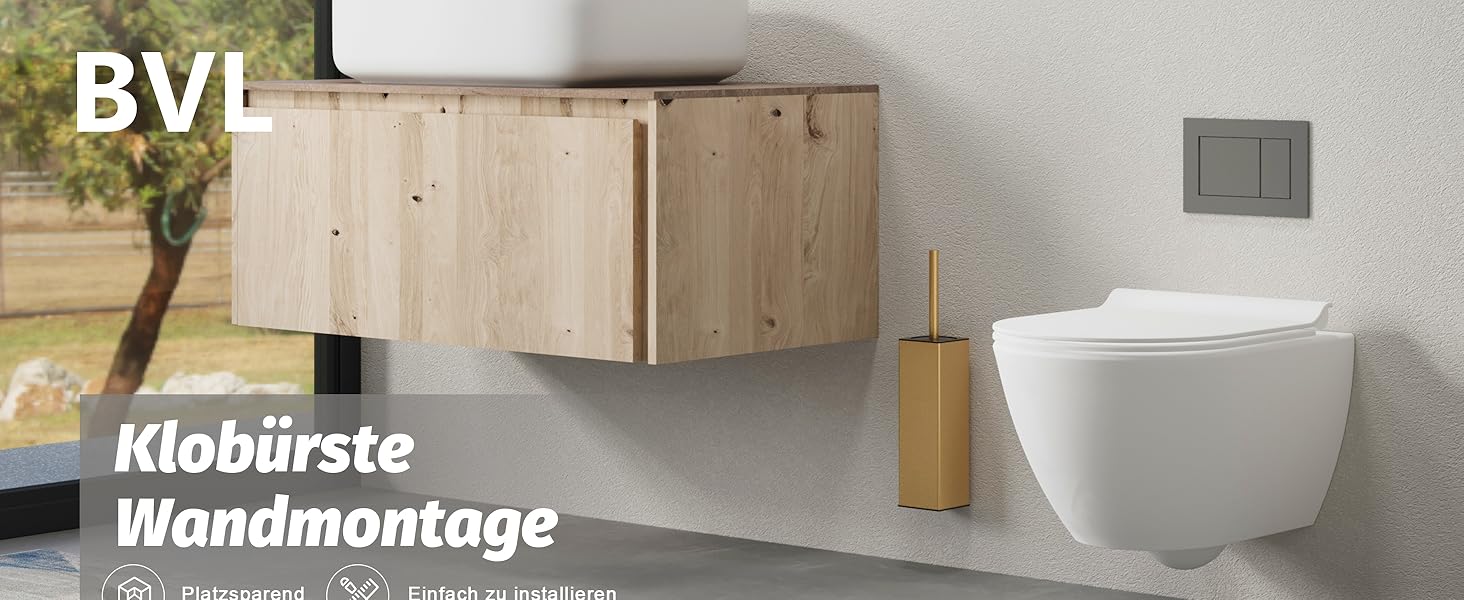 Настінна щітка для туалету BVL з кріпленням без свердління, набір з 2 насадки, силіконова щітка для унітазу, кутова, білий матовий колір