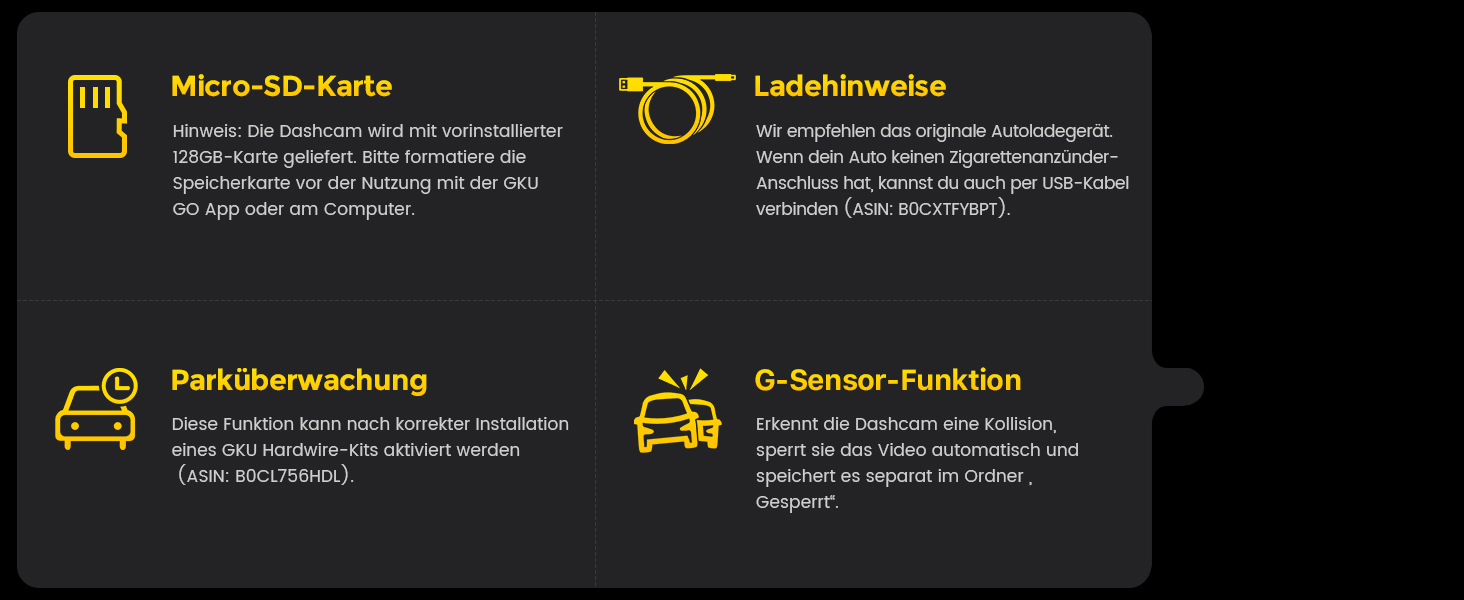 Автомобільний відеореєстратор GKU 4K+4K (передній та задній), сенсор STARVIS 2, HDR, нічна зйомка, чорний