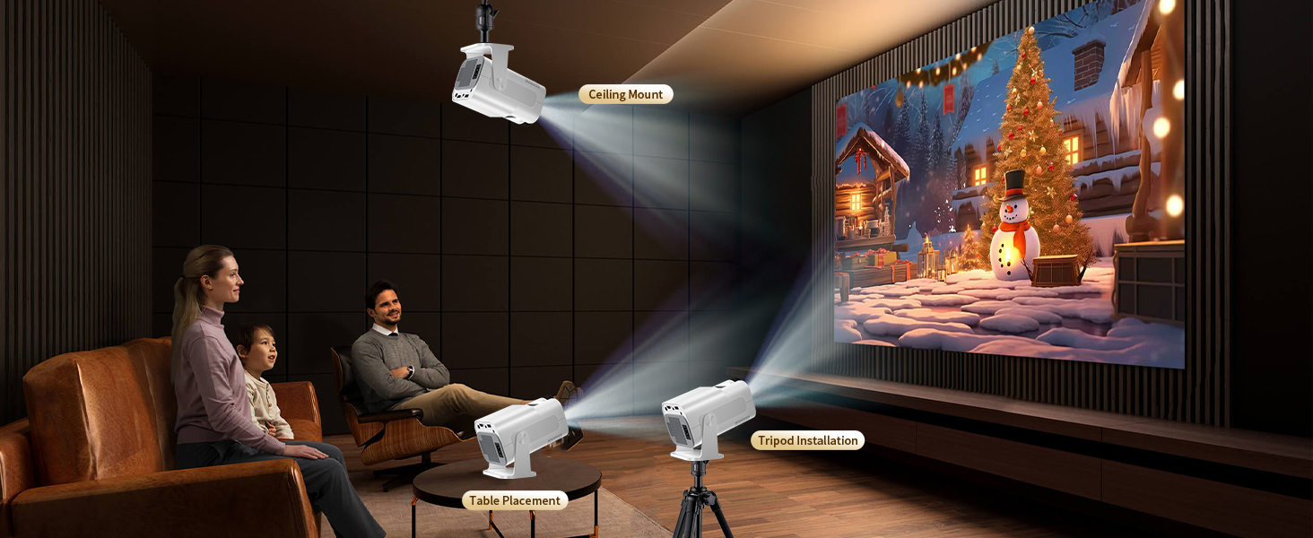 Портативний проєктор Mini Beamer 4K FHD (1920x1080) з Wi-Fi, Bluetooth та Android/iOS підтримкою для домашнього кінотеатру, білий