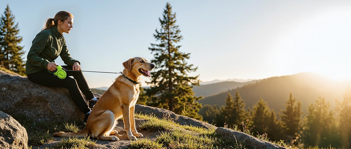 Рулетка для собак Pecute 8м, бісостійка, з набором для збору відходів, 360° без перекручування, для собак середніх та великих (15-50кг), зелена