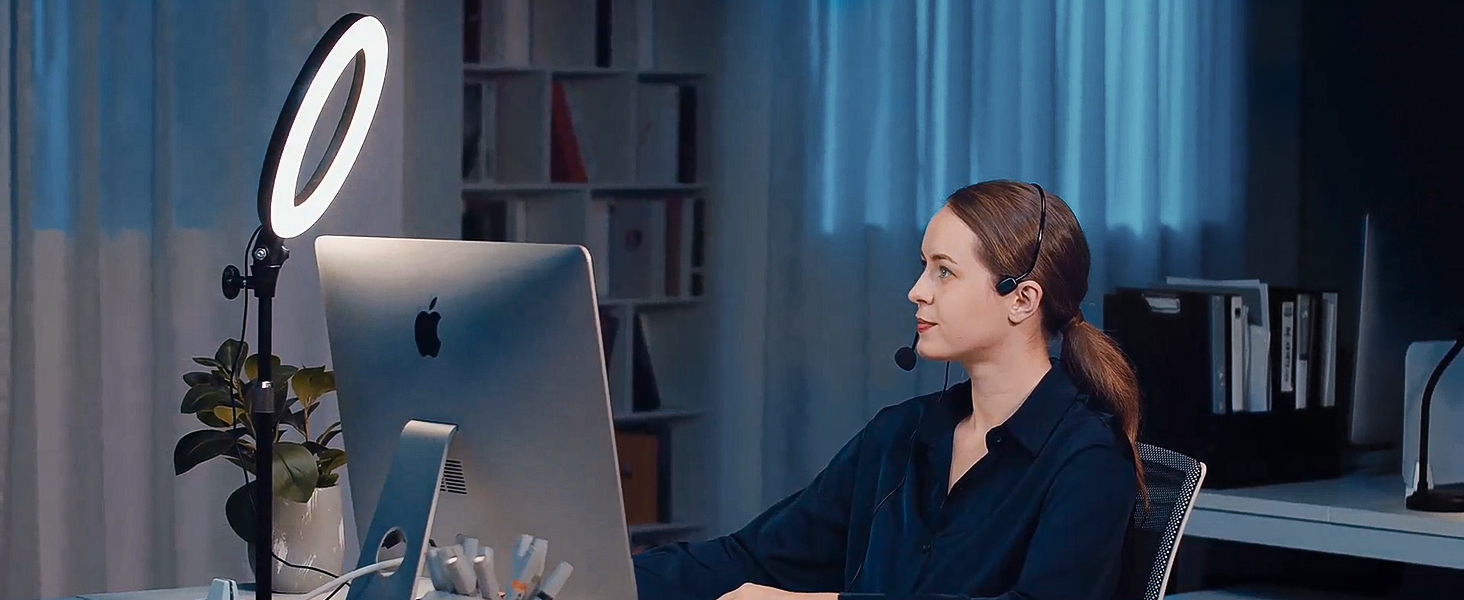 Кільцева лампа Evershop 10.5” з штативом для телефону/ноутбука: відеоконференції, стрімінг, YouTube, TikTok, LED, 3 кольори, 10 рівнів яскравості, 360° обертання