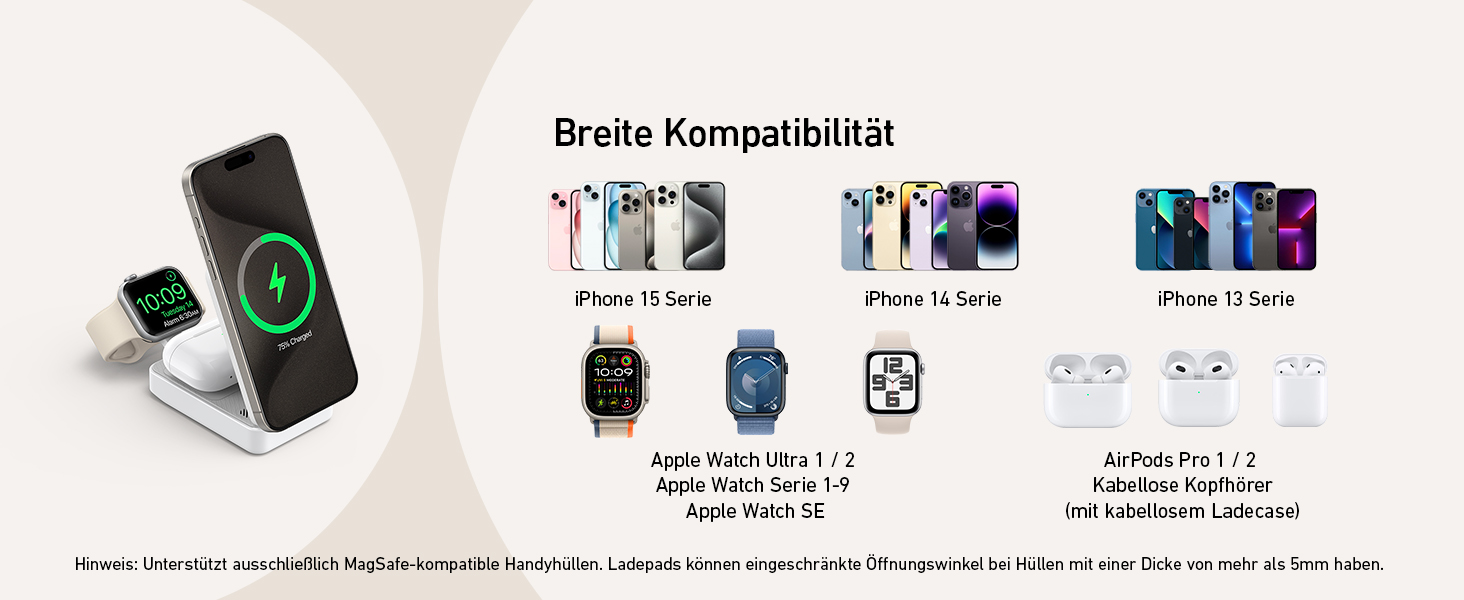 Anker MagGo 3-в-1 Бездротова Зарядна Станція Qi2 15W, Сумісна з MagSafe, для iPhone 17/16/15/14, Apple Watch 9, AirPods (з USB-C адаптером 40W) - Біла