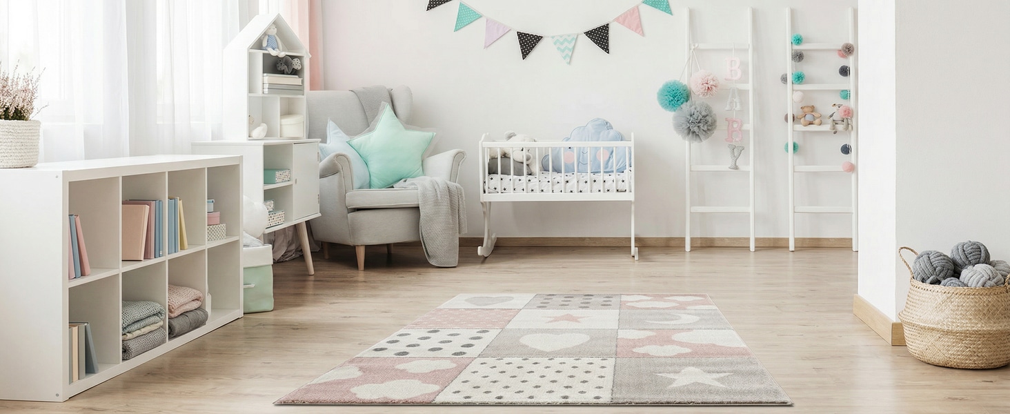 Дитячий килим Kinderteppich DOTS бежево-рожевий 80x150 см, Öko-Tex, для дівчаток, в дитячу кімнату