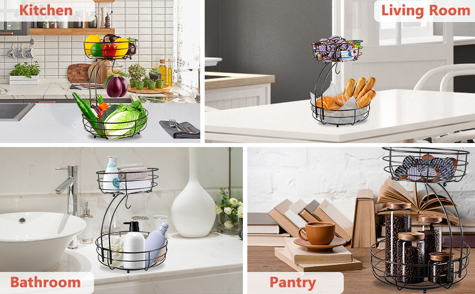 Металева фруктова корзина Stöckig з підставкою для бананів, чорна | Сучасна корзина для кухні