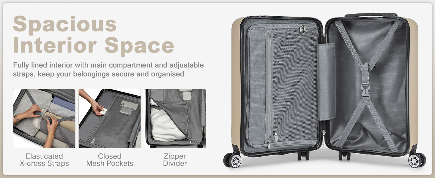 Набір валіз KONO 3 в 1: M, L, XL, розширюваний, з TSA-замком, з ABS+PC, золотий