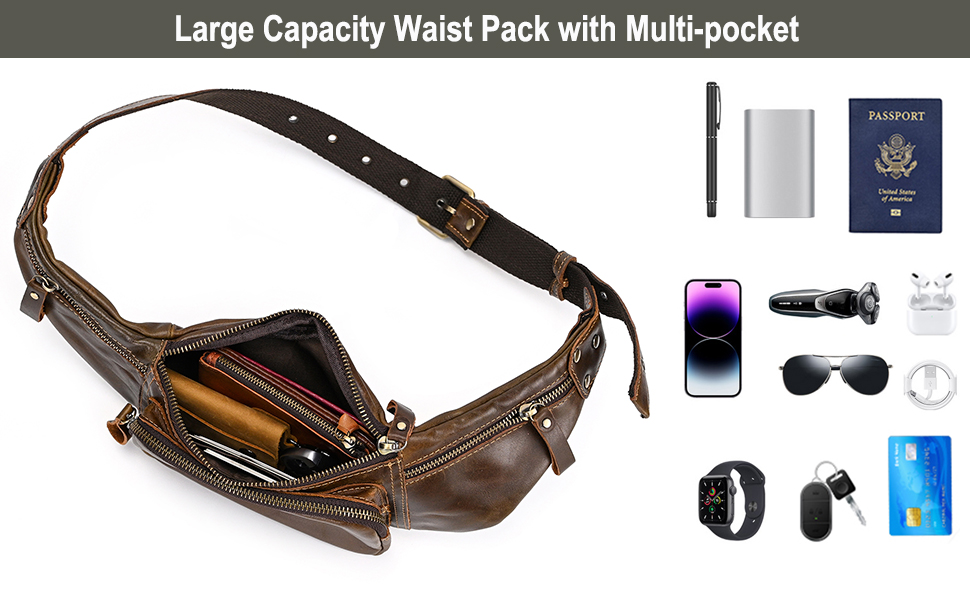 Чоловіча поясна сумка з натуральної шкіри Luufan, колір кавовий