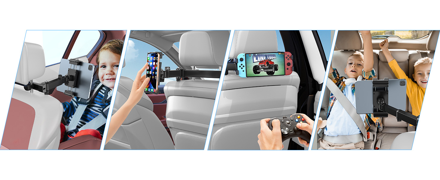 Тримач для планшета в авто PLDHPRO: кріплення на підголівник, сумісний з iPad, Samsung, Android, FireHD, 5.1'-15.6'