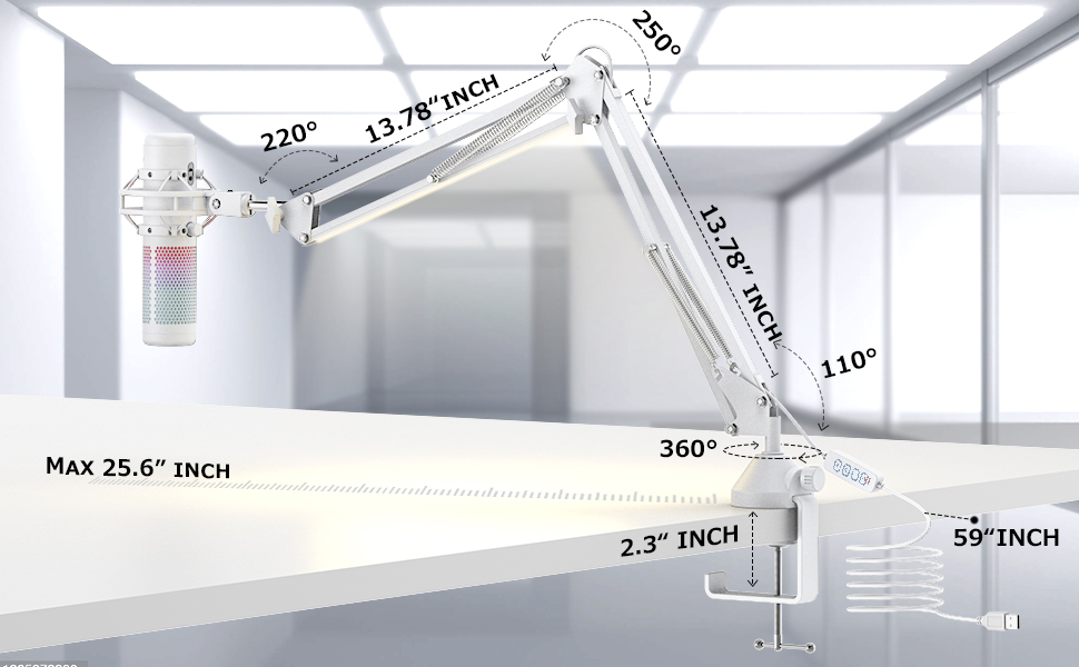 Кріплення для мікрофона на настільному кріпленні, 40 см, професійний мікрофонний тримач, сумісний з HyperX QuadCast, Blue Yeti, 360° обертання, адаптер 3/8' - 5/8'