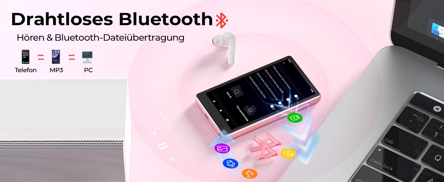 MP3 плеєр з підтримкою Spotify, Bluetooth та WiFi, сенсорний екран 4.5