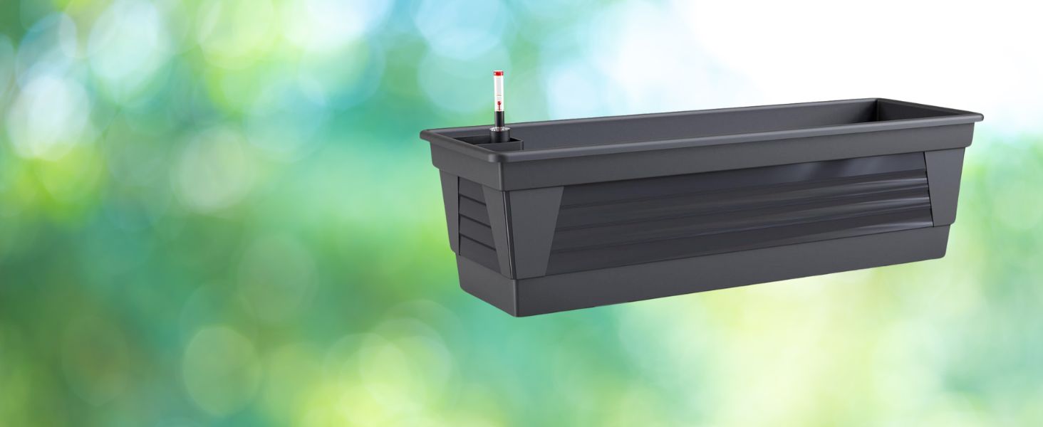 Пластиковий квітник Plastard Milano 3 шт. по 60 см, антрацит, з водозапасом і індикатором рівня води, для саду та балкона, стійкий до погодних умов, для внутрішнього та зовнішнього використання