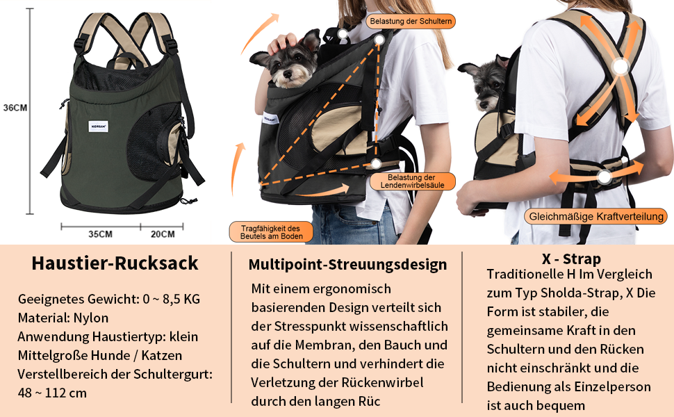 Рюкзак для собак та котів, рюкзак-переноска для маленьких та середніх собак та котів до 8.5 кг, чорний, дихаючий та зручний, для подорожей та активного відпочинку