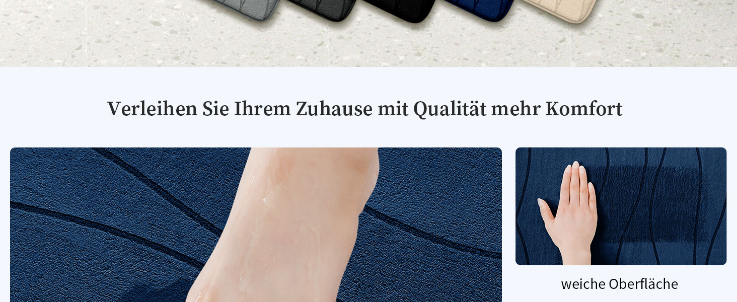 Килимок для ванної кімнати chakme з ефектом пам'яті (Memory Foam), протиковзкий та вбираючий підкладник під душ, 60x150 см, темно-синій