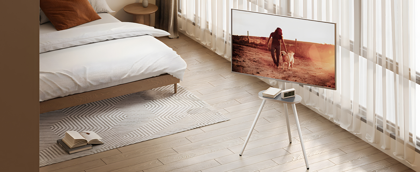 Стійка для телевізора 43-65 дюймів LCD LED OLED до 35 кг, регульована по висоті, поворотна, дерев'яна підставка з полицею, VESA 400x400 мм, біла