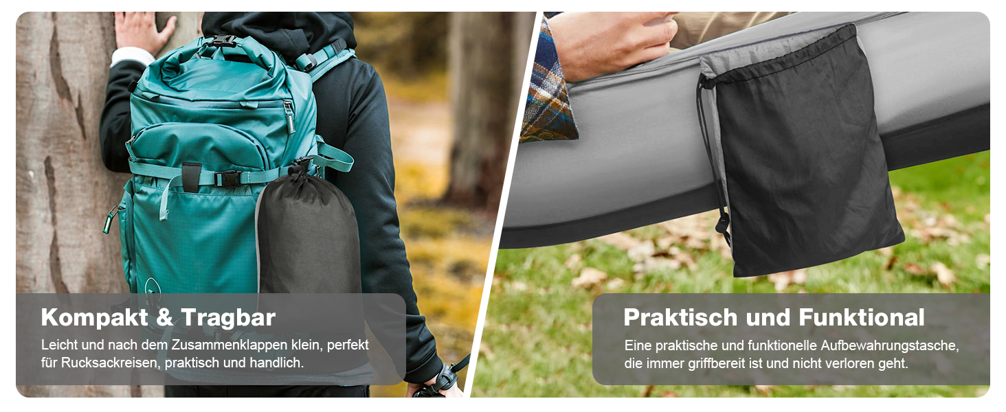 Гамак дорожній Camping 295x140 см, вантажність 350 кг, з карабінами та ременями, чорно-сірий