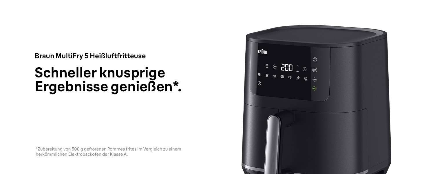 Фритюрниця електрична Braun MultiFry 5 HF5030 6л з технологією RealAir, чорна. Без PFAS, 8 програм, сенсорне керування, кошик для посудомийки