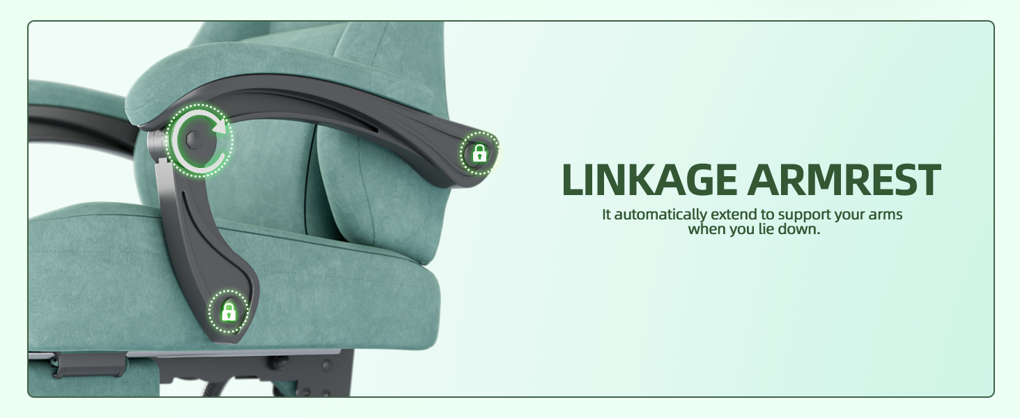 Геймерське крісло Ferghana Ergonomisch LW220: зручне крісло для комп'ютера з підголівником, підтримкою спини, підлокітниками та підставкою для ніг (зелений)