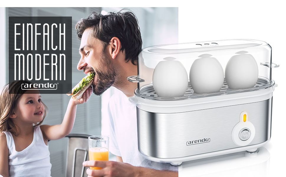 Електричний яйцевар Arendo Threecook з нержавіючої сталі - 1-3 яйця, регулювання ступеня готовності, безпечний, BPA-free