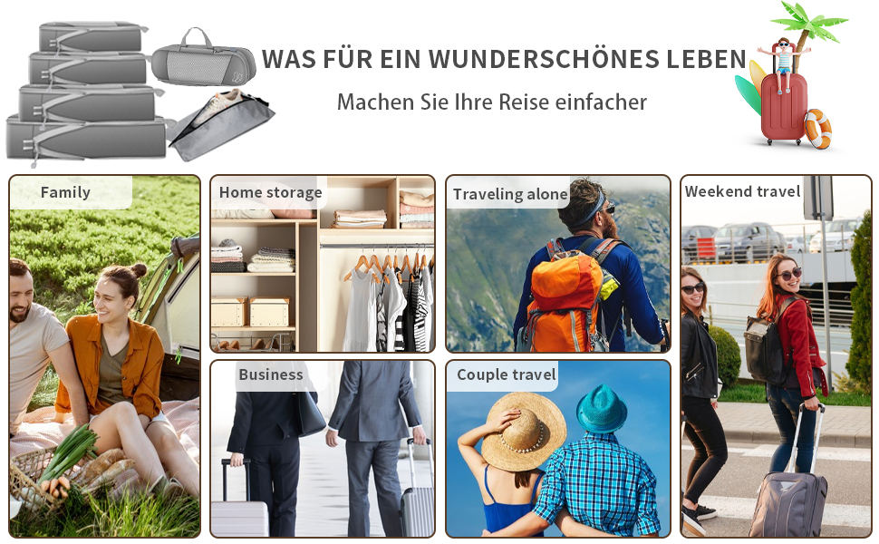 Органайзер для валізи Grau, набір 6 шт. (Compression Packing Cubes), для подорожей, рюкзака, ручної поклажі сірого кольору