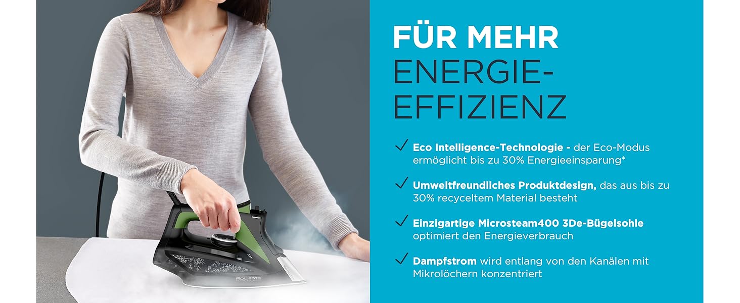Праска Rowenta Eco Intelligence з постійною подачею пари, 2500 Вт, 45 г/хв, 180 г/хв, підошва Laser, чорний/зелений, DW6330