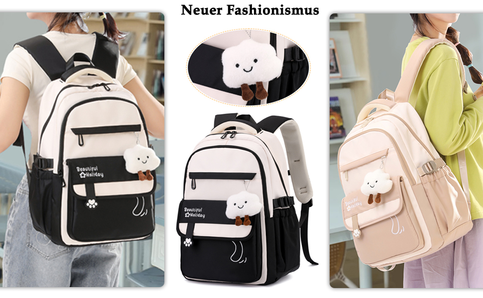 Шкільний рюкзак для дівчаток та хлопчиків-підлітків, рюкзак для жінок, великий шкільний ранець на 15.6 дюймів, рюкзак для ноутбука, шкільна сумка водонепроникна, рюкзак для школи, шкільні сумки для хлопчиків та дівчаток, бежевий колір