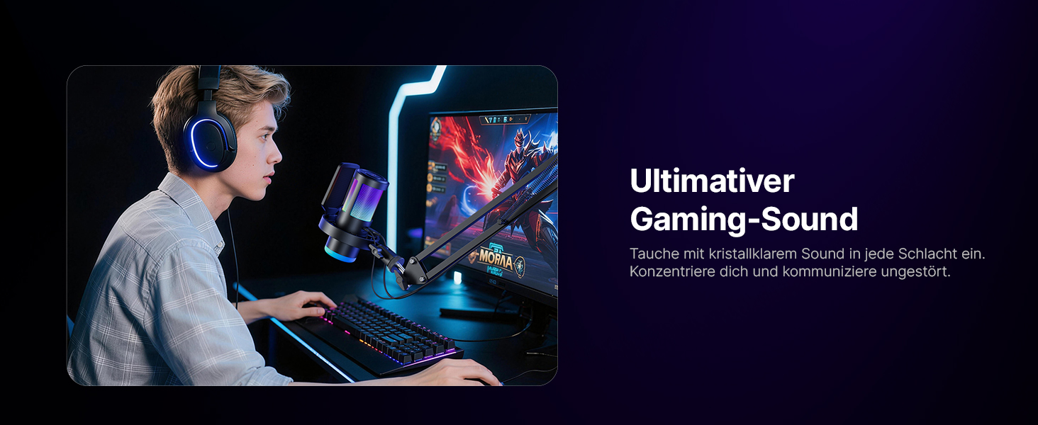 BOYA G30 USB Мікрофон для Ігор та Стрімінгу з RGB підсвіткою, шумозаглушенням, поп-фільтром. Конденсаторний мікрофон для ПК/PS4/PS5