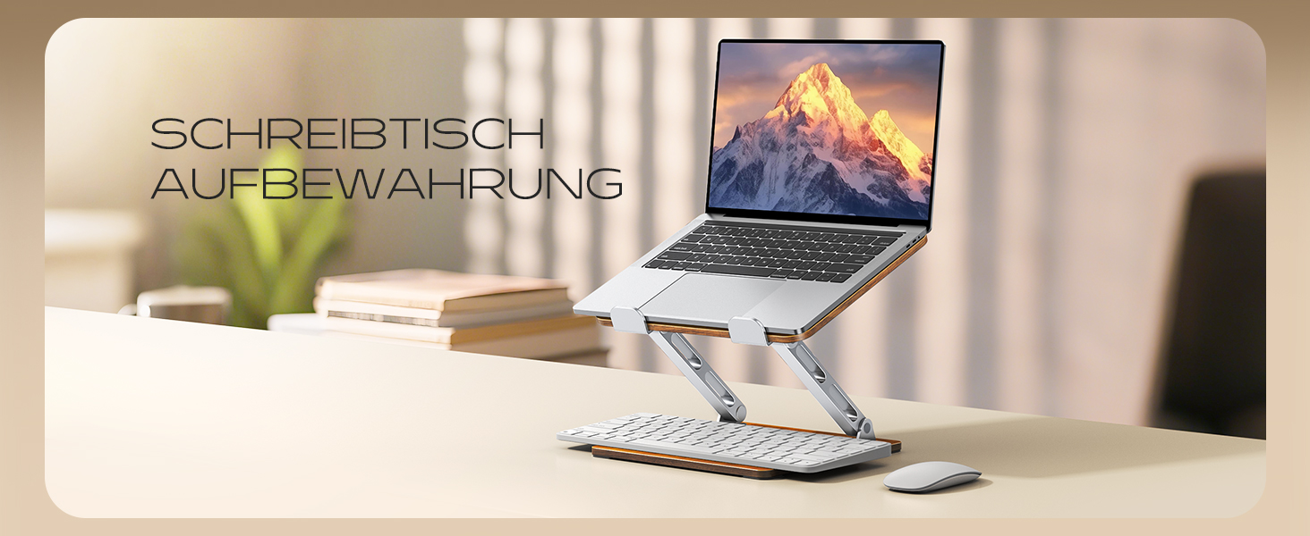 Регульований підставка для ноутбука: алюміній та дерево, складна, сумісна з MacBook, HP (10-16 дюймів)