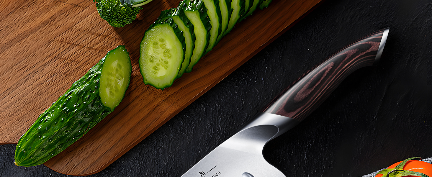 HOSHANHO 8-Piece Knife Set with Wooden Block - Professional Stainless Steel Kitchen Knife Set - Chef's Knife Set for Kitchen (18cm Nakiri Knife, Silver)