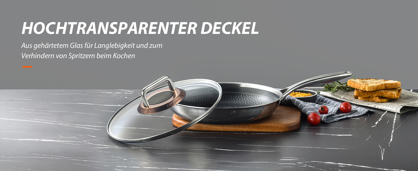 Сковорода з кришкою 26 см, антипригарне покриття Hybrid, холодна ручка, безпечна для миття в посудомийній машині, без PFAS, PFOA та PTFE, можна використовувати в духовці до 260 °C, сумісна з усіма типами плит WQ