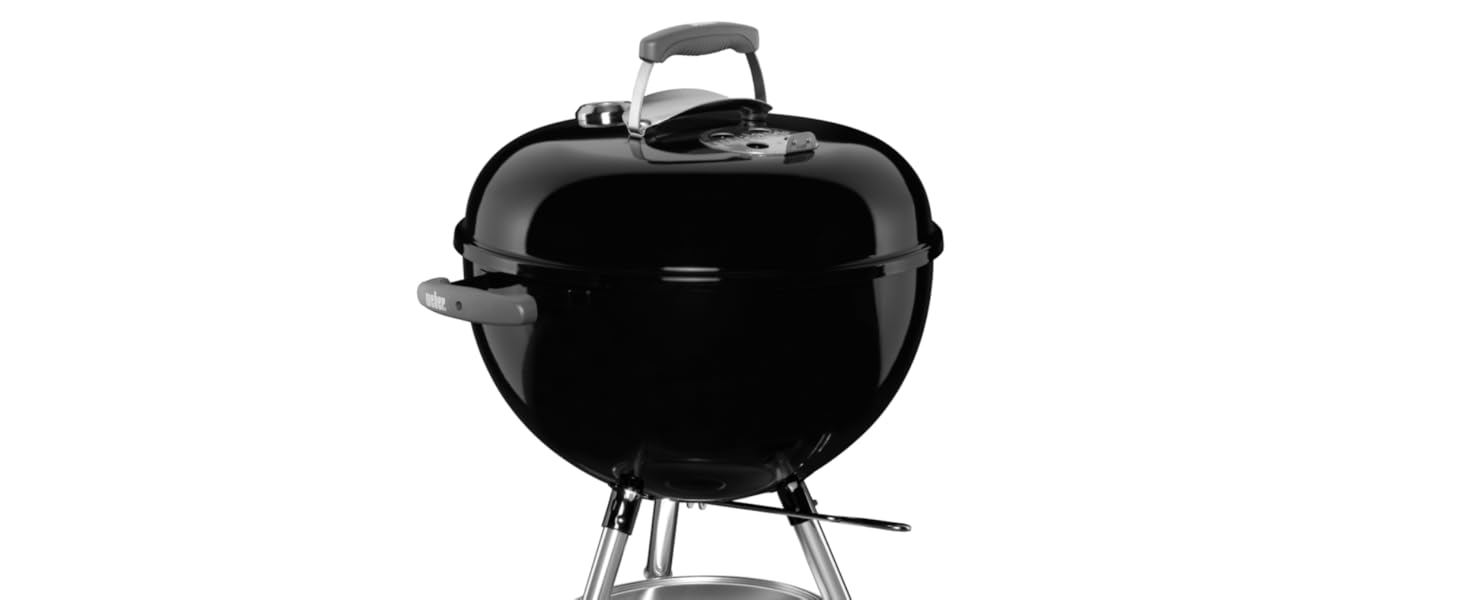 Вугільний гриль Weber Classic Kettle 47 см, порцелянове емалювання, з термометром і колесами, чорний