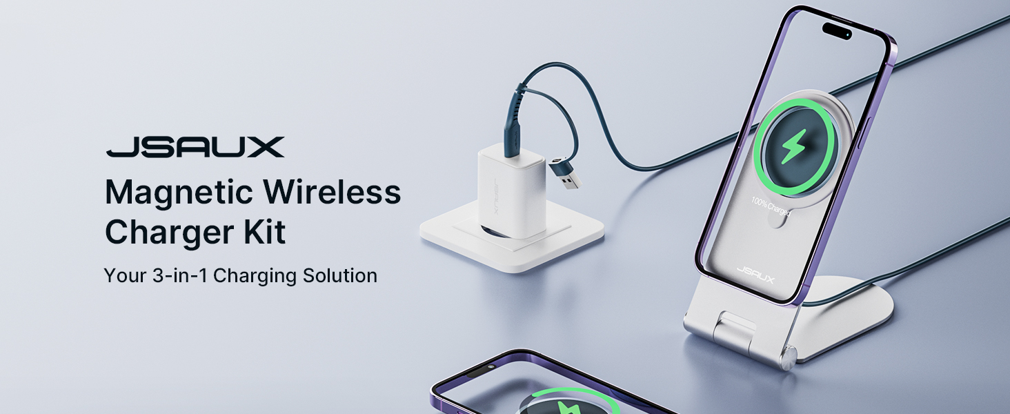 Бездротова зарядка JSAUX MagSafe 15W для iPhone 17 Air Pro Max, iPhone 16/15/14/13/12, AirPods 3/2, блакитна