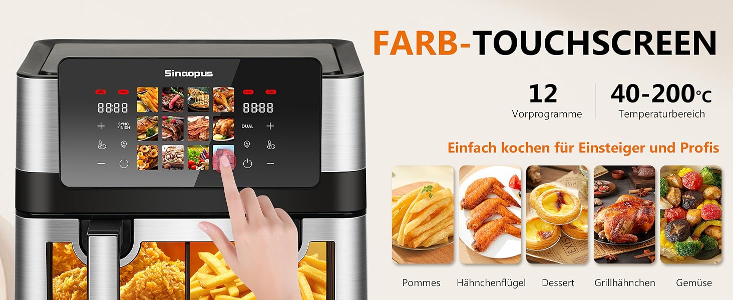 Аерофритюрниця Air Fryer 9L 2000W з двома камерами та холодними ручками, чорна (модель 905a)