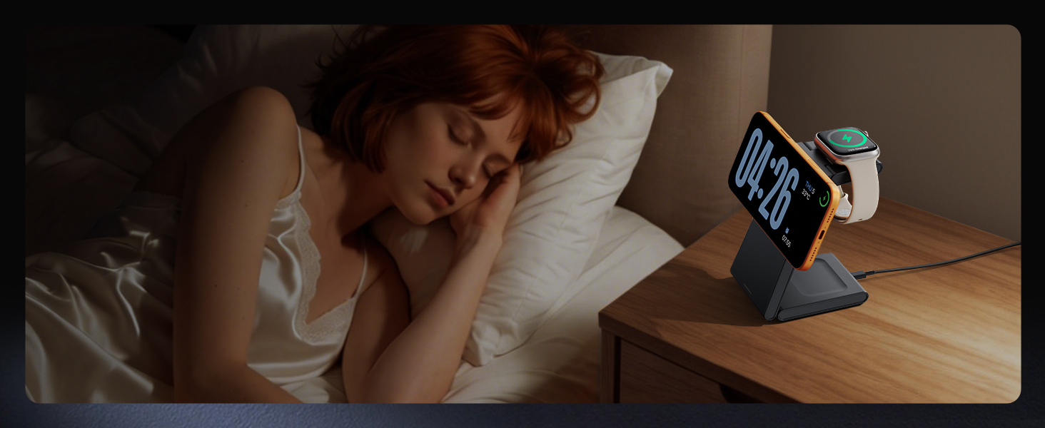 Зарядний пристрій 3-в-1 GEEKERA MagSafe для Apple Watch, iPhone (12-17) та AirPods, індуктивне зарядне, чорний матовий