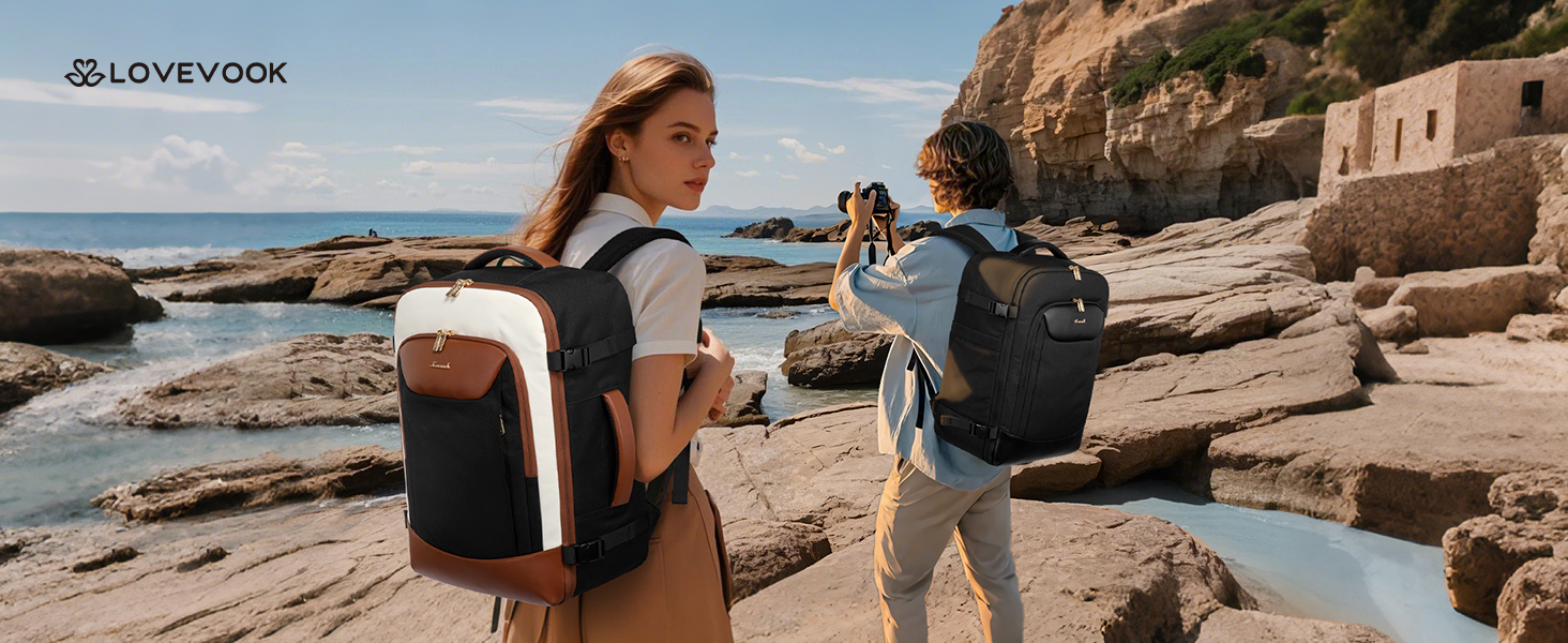 LOVEVOOK Рюкзак для ручної поклажі, 40L, для жінок, валіза-рюкзак з відділенням для ноутбука, водонепроникний, для подорожей, ділових поїздок, вихідних, Khaki-beige